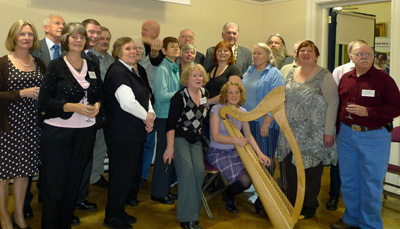 Some of the overseas delegates who attended the Route Back Home family history conference in Ballymoney, 1 & 2 October. Harpist, Sandra Kirk, provided entertainment throughout the reception. Photograph courtesy of Rusty Givens.